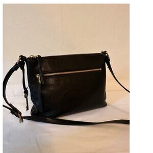Fossil Black Leather Crossbody Bag with Key Charm